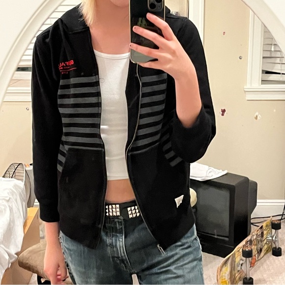 BUFFALO DAVID BITTON black & grey striped hoodie - Picture 3 of 3